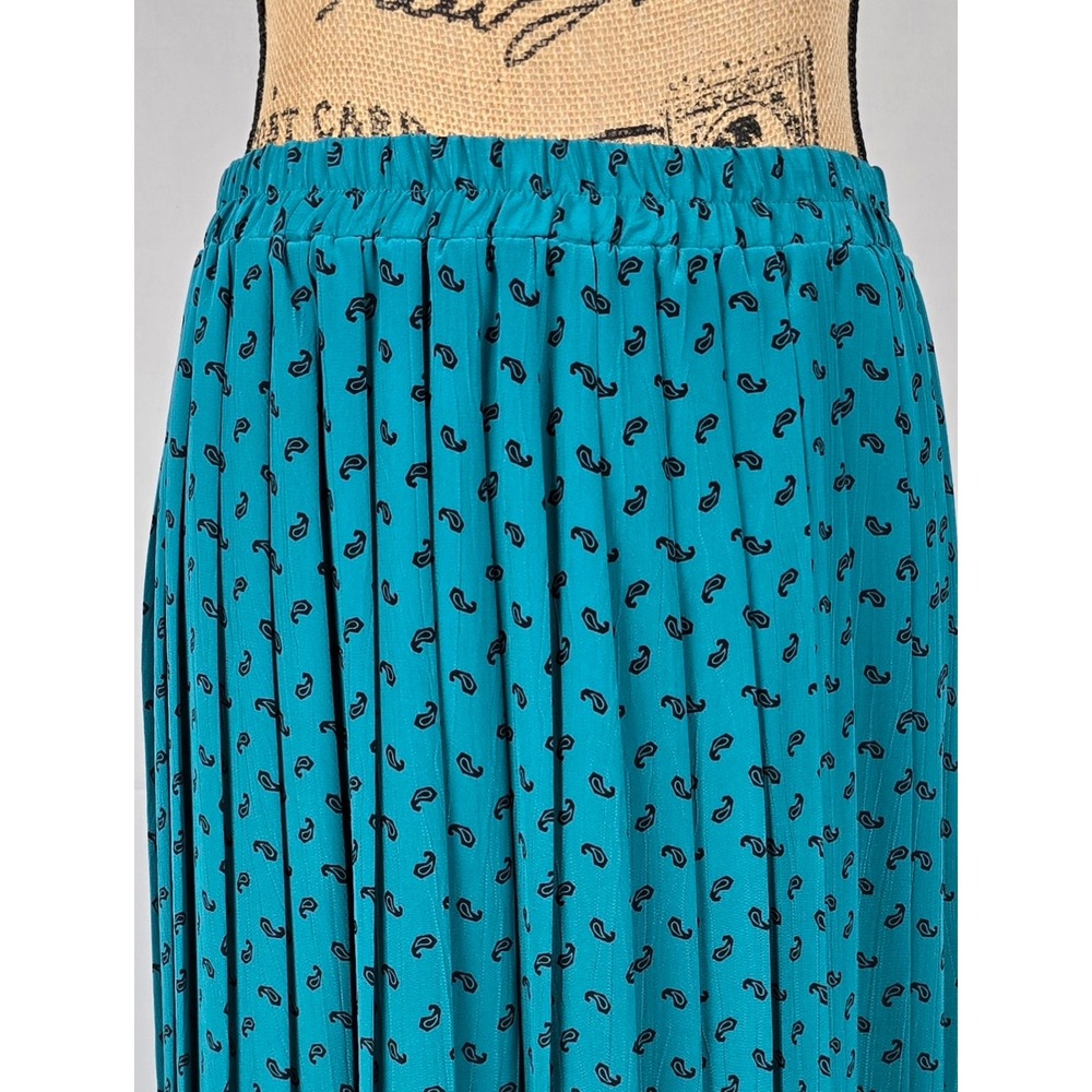 Vintage 80s Andrea Gayle Teal Paisley Pleated Skirt Set Blouse 2pc Suit Size 12 - Picture 5 of 16